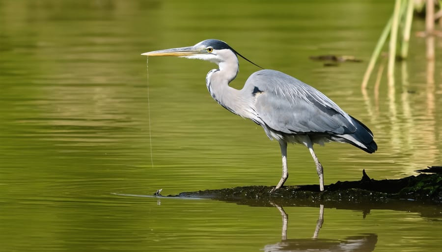 Heron acting as a predator to pond fish