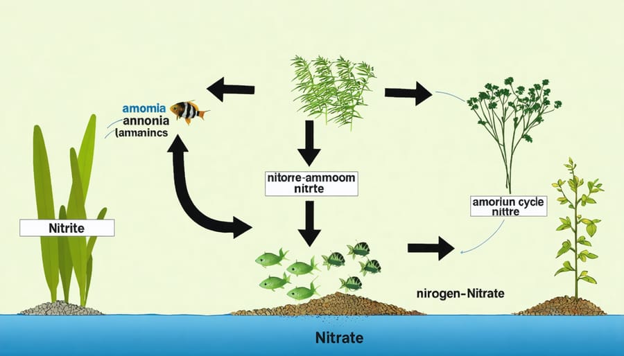 Visual representation of the aquarium nitrogen cycle process