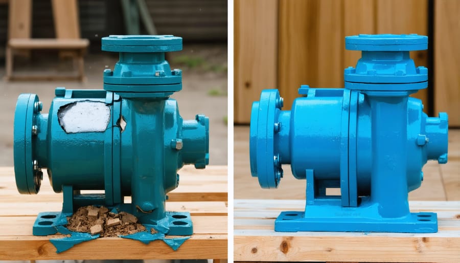 Contrast between a worn-out fountain pump and a brand new pump