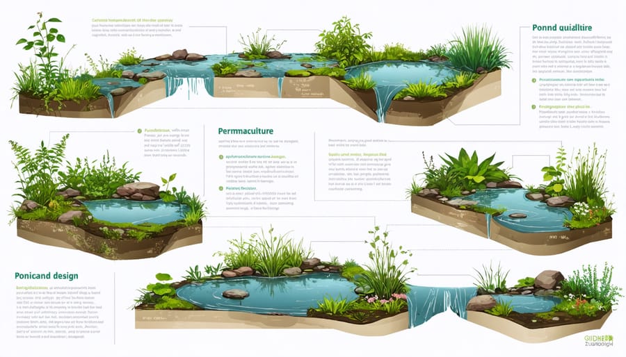 Infographic showing the key steps in designing a permaculture pond