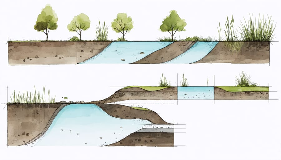 Visual guide demonstrating the key steps in excavating a pond