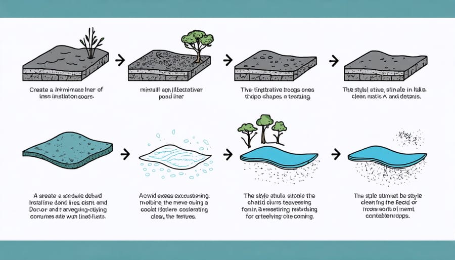 Visual guide demonstrating the steps to properly install a pond liner