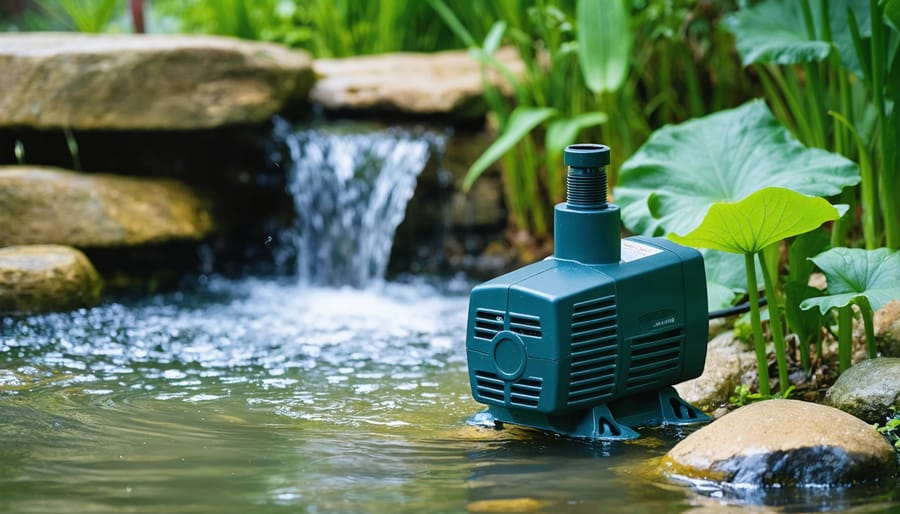 Assortment of submersible and external pumps for pond water circulation