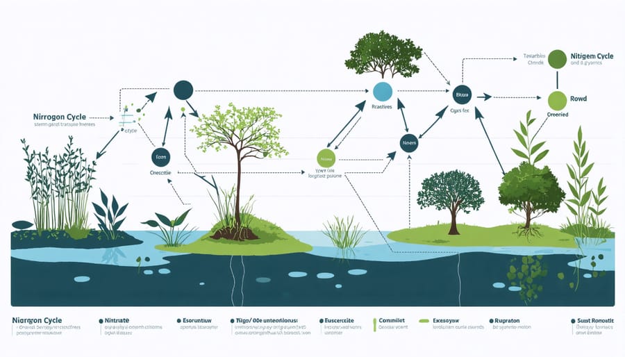 Conceptual diagram illustrating the nitrogen cycle in pond water