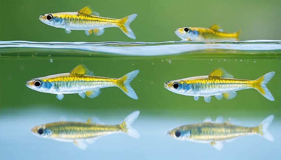 Assortment of popular pond minnows in their natural habitat