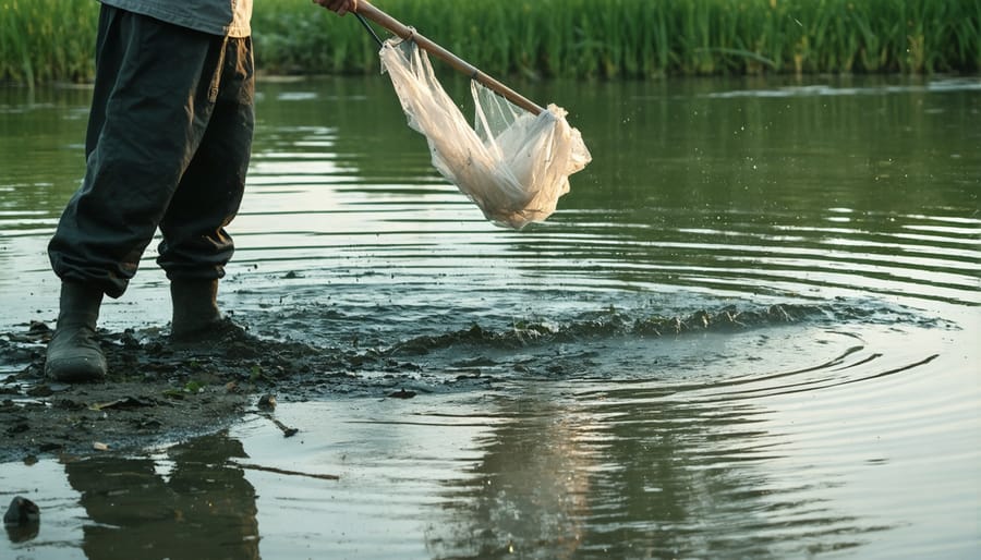 Skimming debris from a smart pond with a net