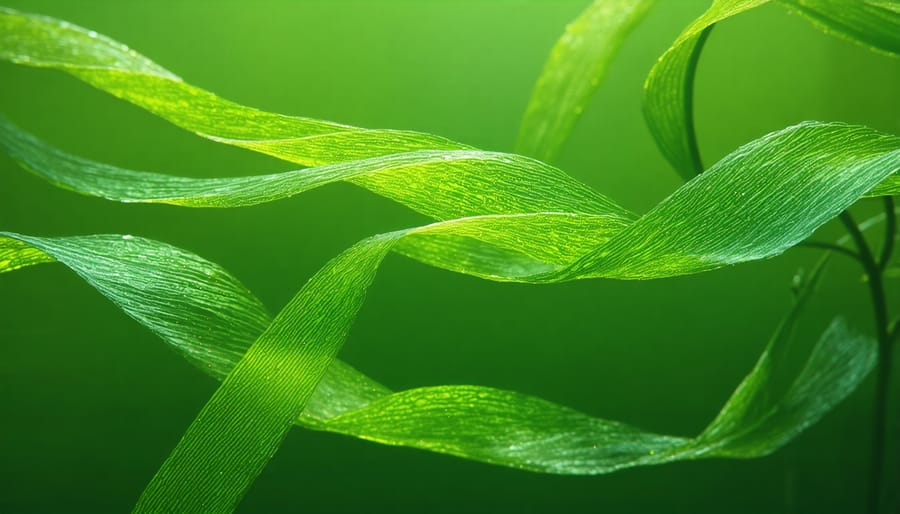 Aquatic plant with thin, flexible leaves adapted for underwater growth