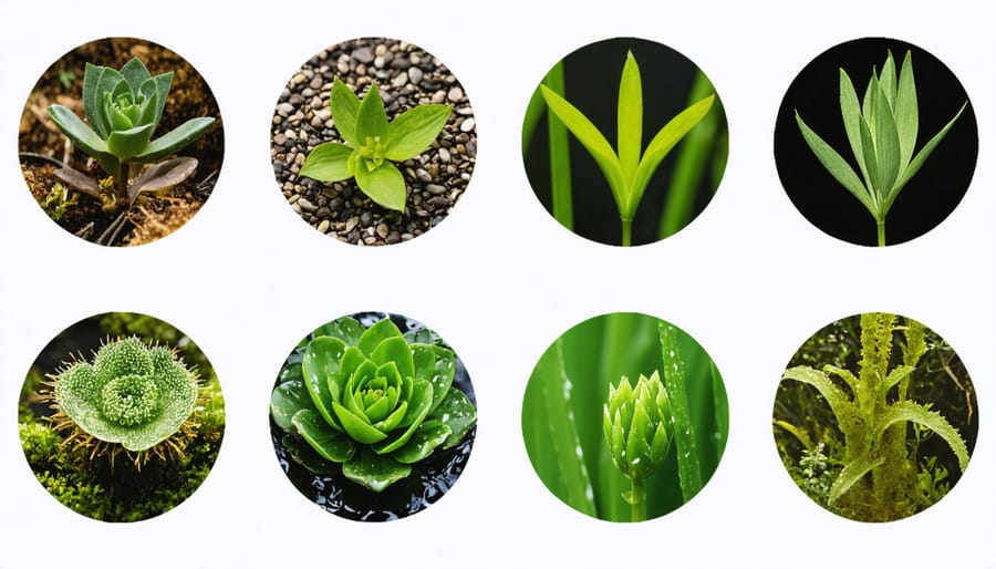 Collage of eight pond plants recommended for enhancing biodiversity in water gardens