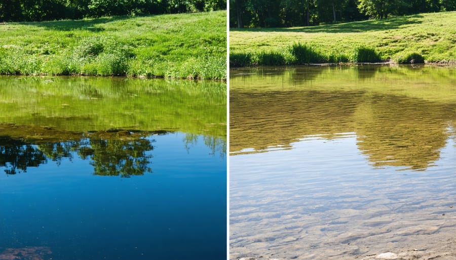 Side-by-side comparison of ponds with and without water conservation measures