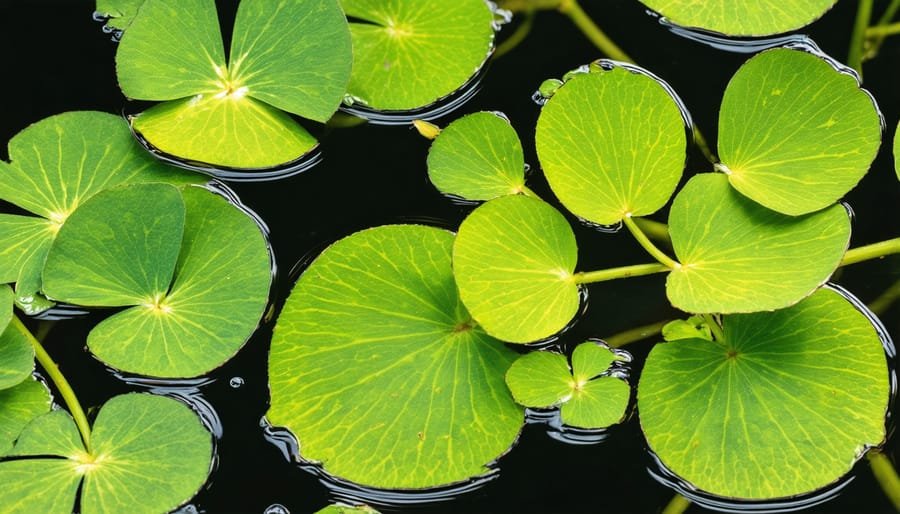 Pond plant leaves displaying clear signs of carbon dioxide deficiency