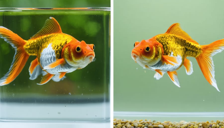 Size comparison between a small aquarium goldfish and a large invasive pond goldfish