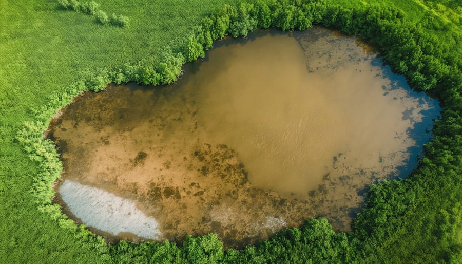 Healthy Mississippi pond ecosystem with balanced shoreline vegetation and clear water