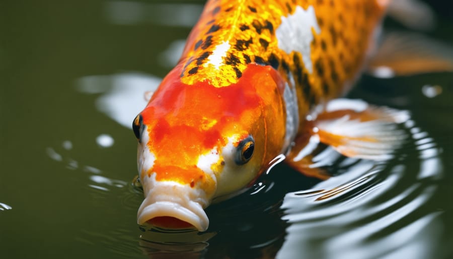 Koi fish displaying white spot disease symptoms and gill inflammation