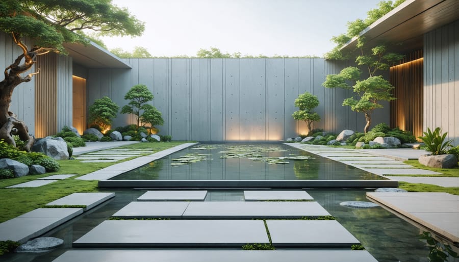 Modern geometric pond design with straight lines and contemporary landscaping elements