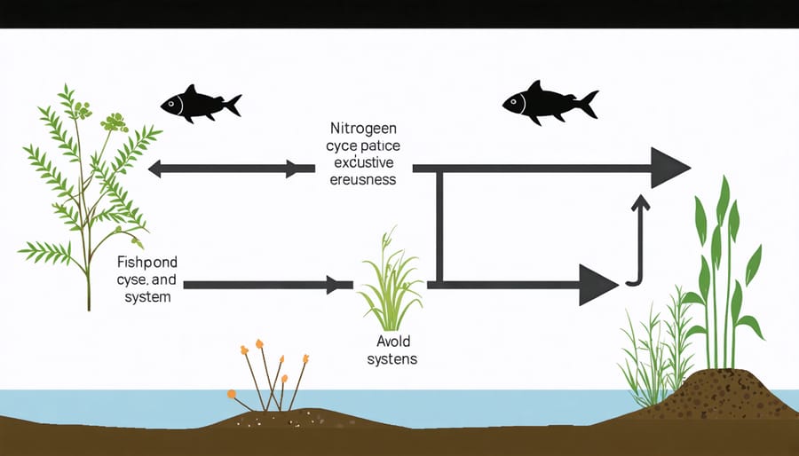 Infographic of aquaponic nitrogen cycle showing fish waste conversion to plant nutrients