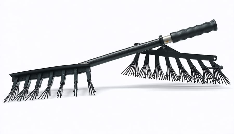 Partially assembled pond rake head showing tine spacing and welding points