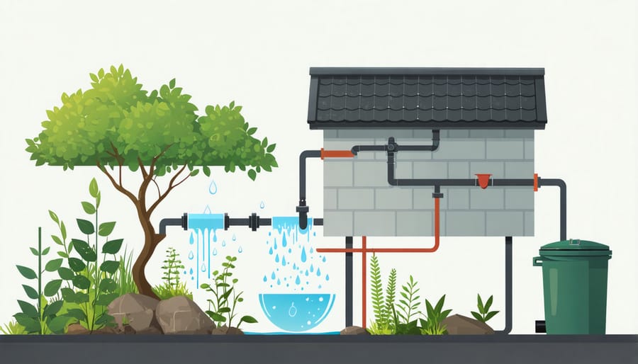 Integrated rainwater harvesting system feeding into a water garden