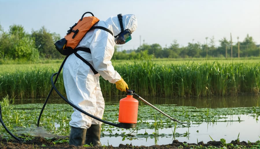 Demonstration of safe pond herbicide application techniques using proper protective equipment