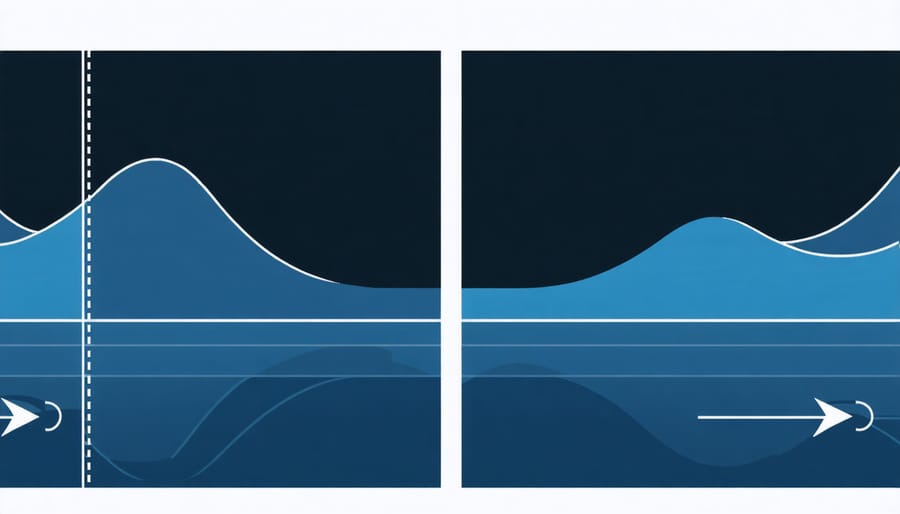 Technical illustration demonstrating water movement and sound wave generation in pond features