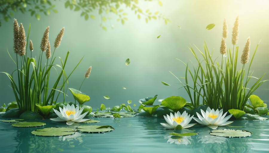 Various aquatic plants used in natural pond filtration systems