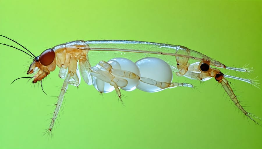 Magnified image of Daphnia showing their distinctive features and reproductive characteristics