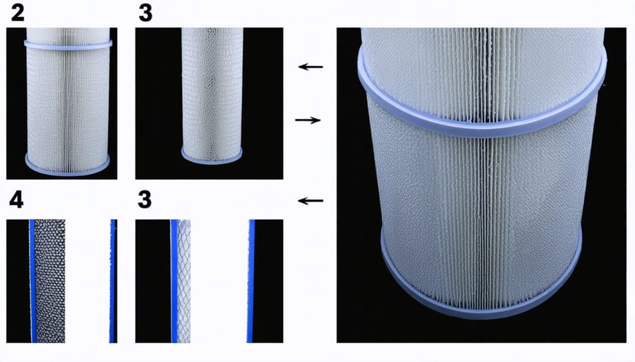 Sequential images demonstrating key pond filter maintenance procedures