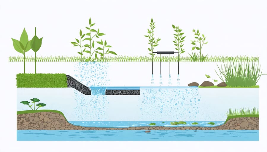 Cross-section diagram of a small pond showing optimal filter placement and water circulation