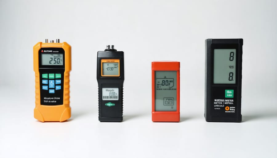 Comparison of various moisture meter types including digital, analog, and probe-style meters