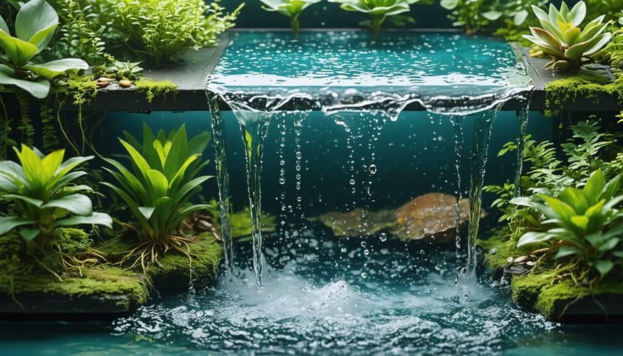 Aquatic plants functioning as natural water filters in an eco pond