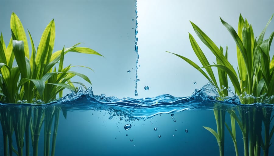 Natural water filtration process demonstrated through aquatic plants in a pond