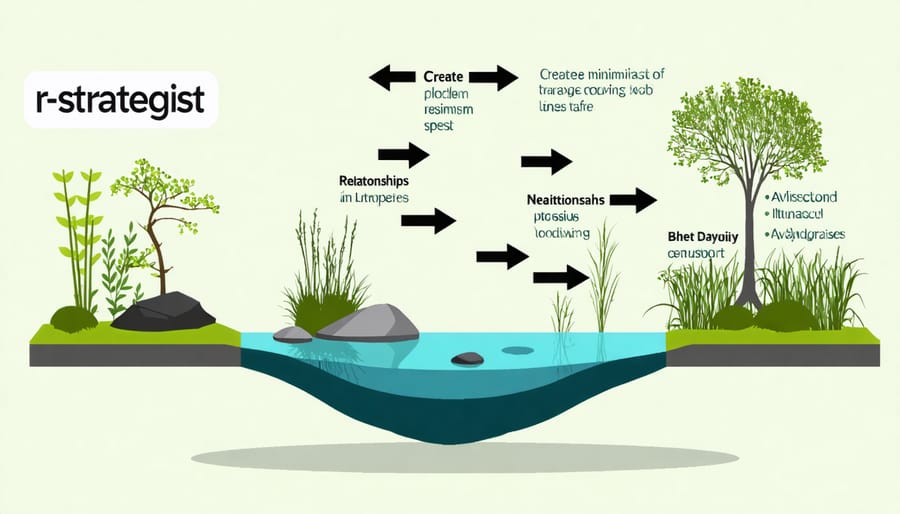 Diagram illustrating the interconnected relationships between different pond species in a healthy ecosystem