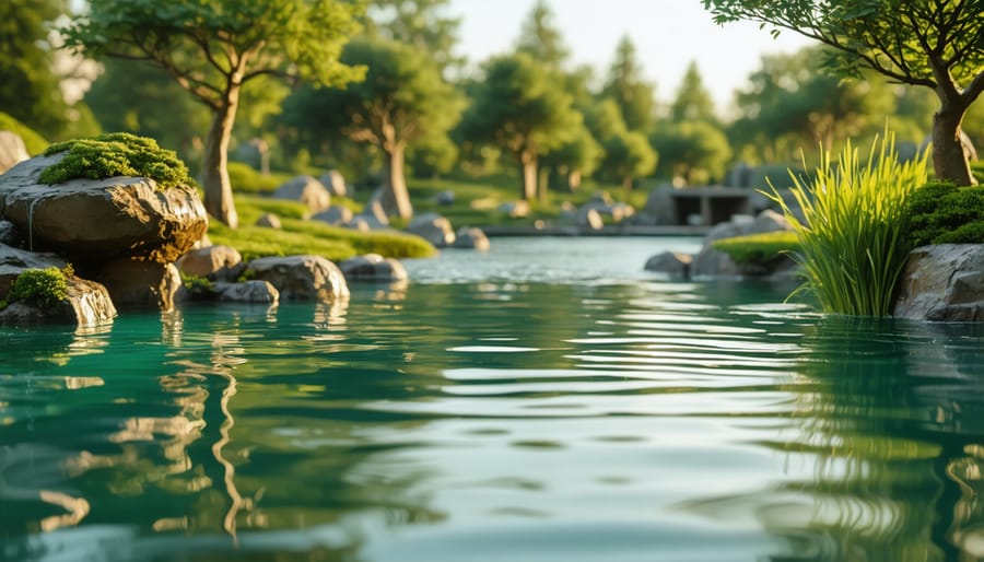 Weatherproof electrical box and GFCI outlets properly installed near a garden pond