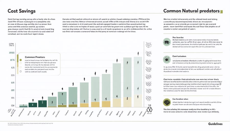 Cost comparison chart between IPM and traditional pest control methods, featuring beneficial insects and organisms