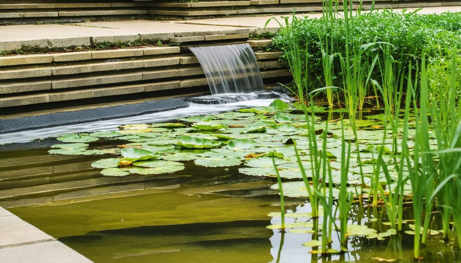 Sequential images showing the pond liner repair process from cleaning to patch application