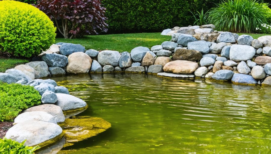 Dangerous pond design showing steep edges and slippery surfaces around water