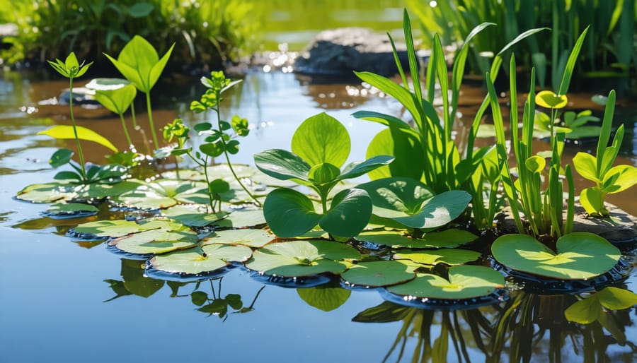 Multiple species of water lilies and duckweed competing for space on the pond surface