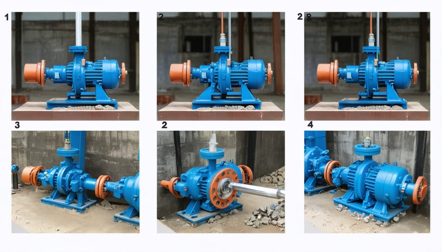 Installation steps for a pond recirculation pump showing proper placement and connection