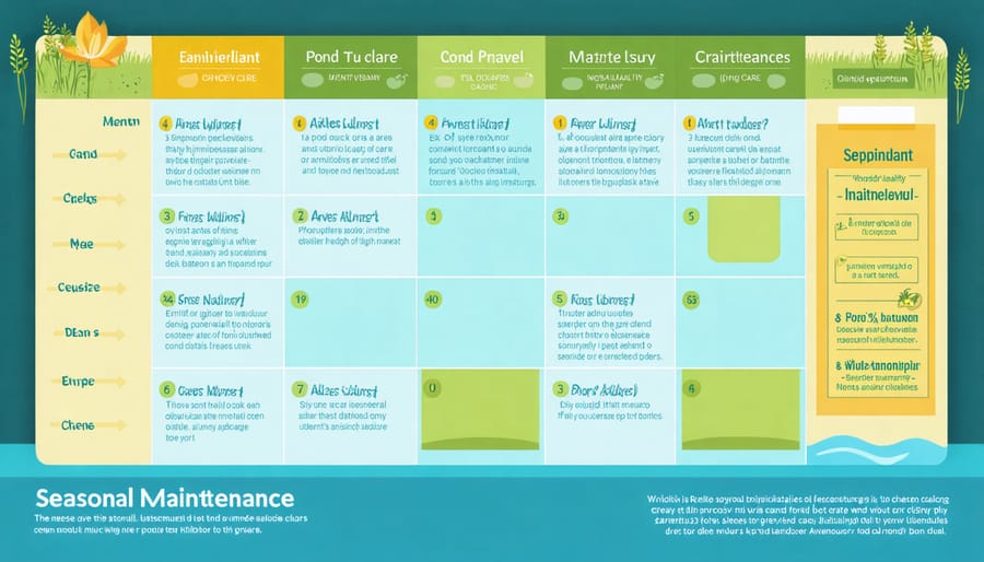 Visual calendar showing key pond maintenance tasks across all four seasons