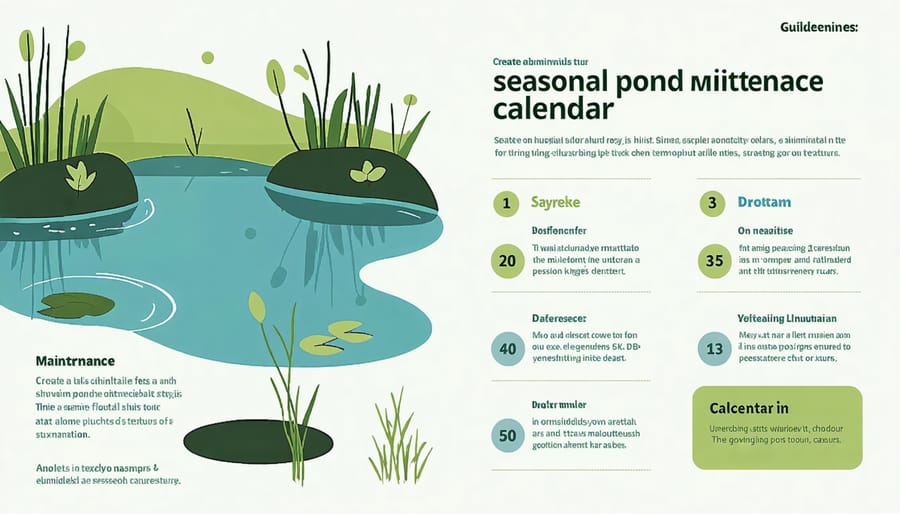 Circular calendar diagram showing key pond maintenance tasks for each season