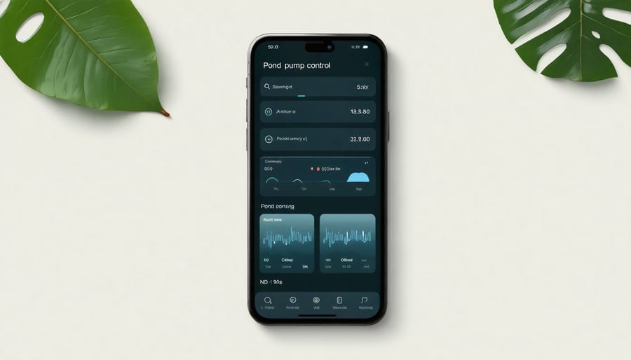 Mobile app interface for controlling smart pond pump with various monitoring features