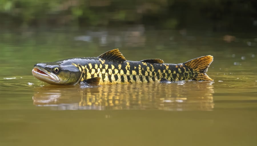 An invasive northern snakehead fish displaying its distinctive elongated body and pattern