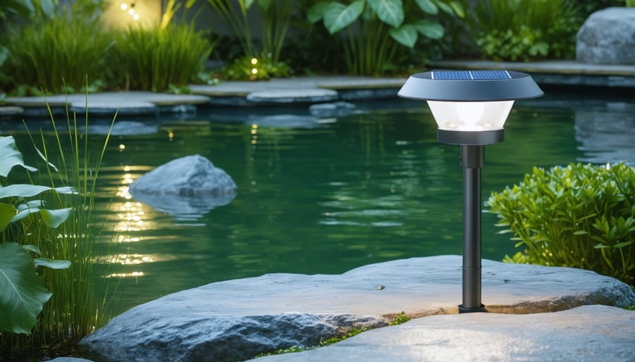 Series of photos showing the correct installation process for solar pond lights