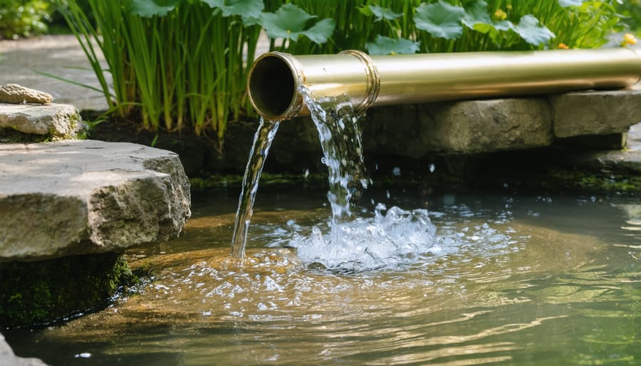 Close-up view of a vertical standpipe overflow system with protective grating