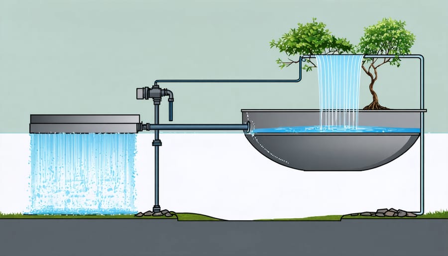 Technical diagram illustrating the internal components and water flow in a garden water feature