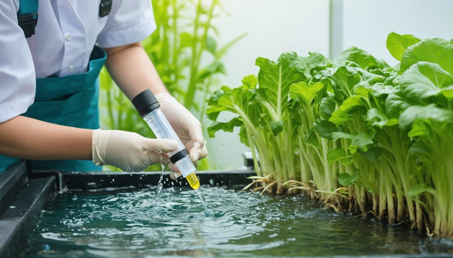 Demonstration of water quality testing procedure using test tubes and color charts