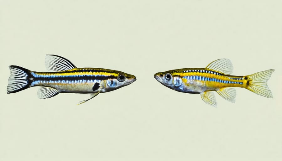 Side-by-side comparison of male and female zebrafish highlighting sexual dimorphism