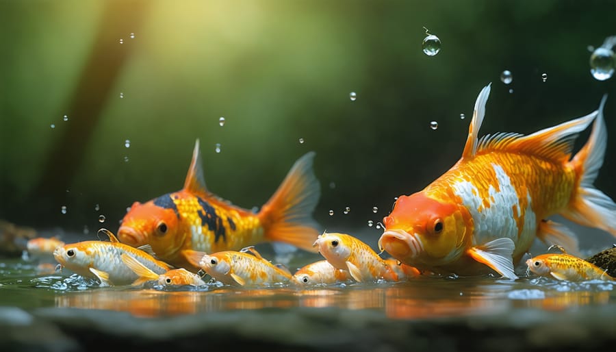 Beneficial pond fish eating mosquito larvae, demonstrating natural pest control