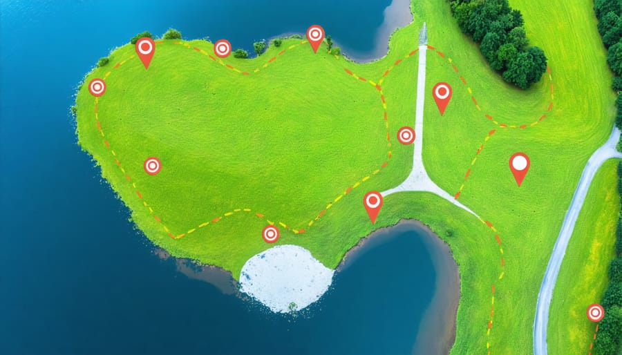 Diagram illustrating optimal drone flight paths and monitoring points for pond surveillance