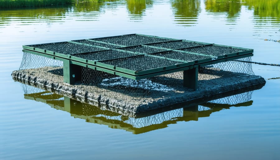 Person performing routine maintenance tasks on a pond filtration system