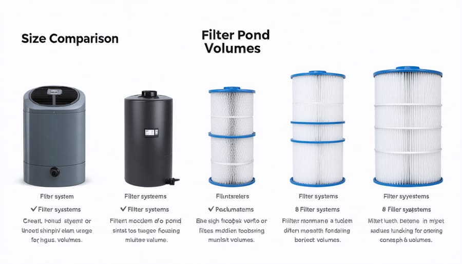 Infographic showing filter size recommendations for different pond sizes